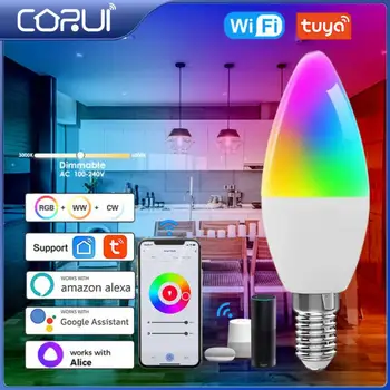 CORUI Tuya Wifi Inteligent Bec LED E14 RGB Lumânare, Lampă Becuri Estompat Lampada Lucru cu Led-uri Cu Alexa de Start Google Yandex Alice