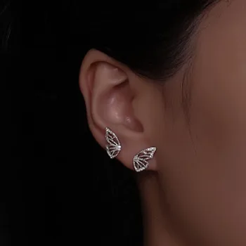 Cristal Jumătate De Fluture Stud Cercei Pentru Femeile 2021 Dulce Aur, Argint Culoare coreean Cercei Bijuterii Boucles d'oreilles Bijoux