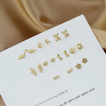 Culoare de aur Mic Mini Stud Cercei Inima Frunze Bowknot Stele Mici Piercing Ureche Farmec pentru Femei Fete Geometrie Elegant Cercei