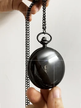 De Lux de epocă Neagră Netedă Caz Cuarț Ceas de Buzunar pentru Bărbați Numeral Roman Fob Lanț Colier Pandantiv Ceas de Colecție Cadou