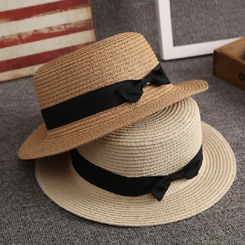 De vară pentru Copii Pălărie de Soare Femei Fată Pălărie de Paie cu Panglică Cravată