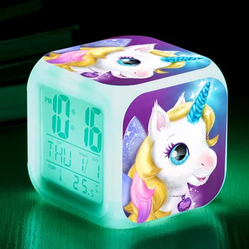 Desene animate drăguț Unicorn LED Ceas Deșteptător Copii de 7 Culori Schimbare de Birou Digitale Ceasuri de Noapte-Lumină Cub Ceas de Aniversare pentru Copii Cadouri