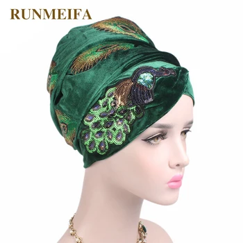 Design nou Musulman Chelioși & Căciuli de catifea eșarfă capac pentru damele de lux, brand cap eșarfă păun broderie Africane folie pălărie