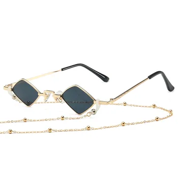 Designer de moda Femei Bărbați ochelari de Soare Cadru Metalic de Lux în Formă de Diamant, Cu un Lanț de Ochelari de Soare UV400