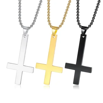 Din Oțel inoxidabil cu Susul în Jos Cruce Colier pentru Barbati Sf Petru Inversat Pandantiv Cruce cu Lanț Moda Bijuterii 3 Culori