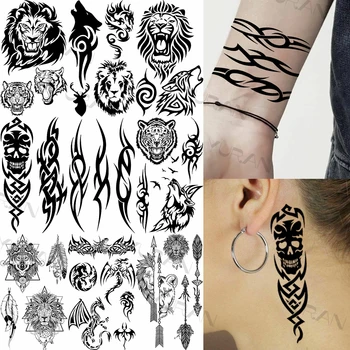 DIY Totem Craniu Tatuaje Temporare Pentru Bărbați Adulți Realist Leu, Tigru, Lup Autocolant Tatuaj Fals Hand Transportul pe Apă Tatuaje