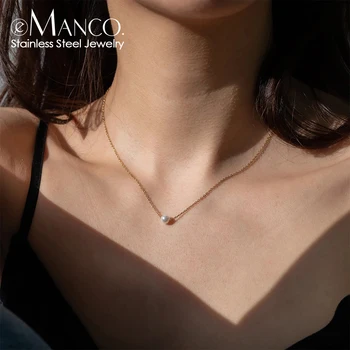 e-Manco 5MM Imitații de perle Pandantiv Colier pentru Femei Cravată Neklace Femei din Oțel Inoxidabil Colier Moda Bijuterii