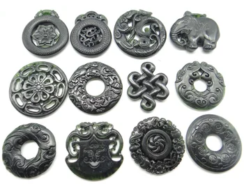 en-gros de piatra Naturala negru Chinezesc verde piatră sculptate manual amuleta pandantiv pentru diy Bijuterii Accesorii colier A10