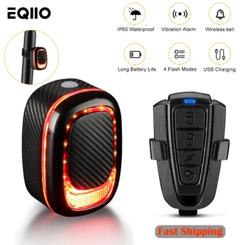 Eqiio Biciclete Alarma Coada de Lumină Antifurt USB Reîncărcabilă Biciclete Inteligent de Frânare Automată de Detectare de la Distanță de Control rezistent la apa Lampă Spate