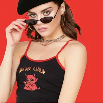 Femei Culturilor de Sus Diavolul Imprimare Topuri Sexy Doamnelor fără Mâneci Elastic Slab Vesta Scurtă de Vară Camis Tricou Femei Streetwear