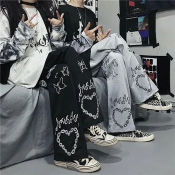 Femei Pantaloni Streetwear gotic Supradimensionat Imprimare WideLeg Pantaloni Casual Hip-hop Harajuku Femme Pantalon de Epocă Întunecată Gâfâi Estetice
