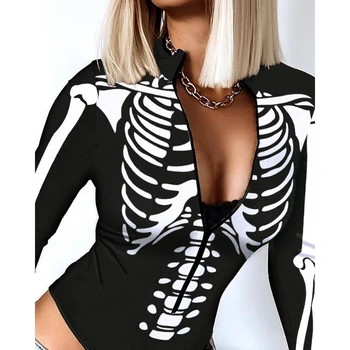 Femei Sexy-O bucată de Craniu Imprimate Salopeta Stramte Ciorapi Schelet Halloween Petrecere cu Costume Cosplay Performanță Haine