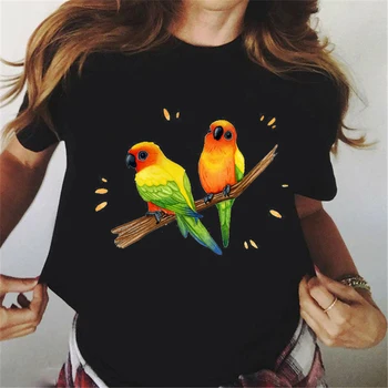Femei Tricou 2022 Acuarelă Papagal Papagalul Print Tee Camasa Femme Curcubeu Păsări Tricou Streetwear Top De Vara Tricou Negru