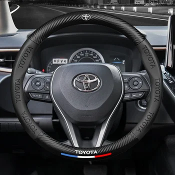 Fibra de Carbon de Mașină din Piele Capac Volan pentru Toyota CHR Yaris, Corolla Auris, Prius Verso Celica Rav4 Hilux Raize Rush Camry