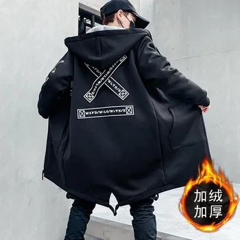 Fleece Geaca De Iarna Barbati Imprimate Japoneză Hooded Trench Lung Negru Hip Hop Streetwear Gros Jacheta Barbati Jacheta Haina