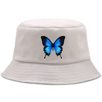 Fluture albastru Găleată Pălărie Pliabilă Bumbac Pescar Pălării de protecție Solară Plajă, Soare, Sapca Unisex Casual în aer liber Panama Găleată Pălării