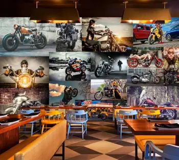 Foto personalizat Tapet 3D Europene Și Americane Retro Nostalgic Motocicleta HD Poster Restaurant, Bar Fundal Tapet 3D
