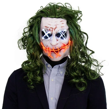 Groază Joker Led Masca Cosplay Clovn EL Sârmă Verde Strălucire Părului Măști de Latex Costum pentru Petrecerea de Halloween