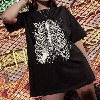 Hip Hop Supradimensionat tricou Barbati Streetwear Întuneric Oasele Craniului Inimă și Plămâni Print cu Maneci Scurte T-Shirt Harajuku Bumbac Top Haine