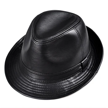 Iarna din Piele Margine Largă Stetson Fedoras Britanic Pălării Pentru Bărbați/Femei Pure Black 55-61cm Montate de Jazz, Hip-Pop Gorras