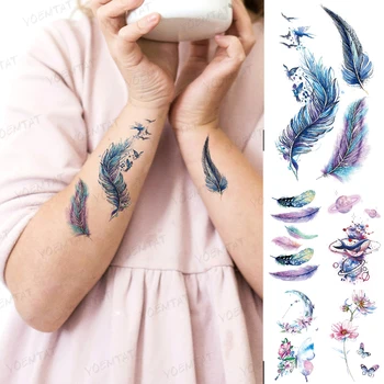 Impermeabil Tatuaj Temporar Autocolant Albastru Balena Planeta Luna Pana Flash Tatuaj Fată Femeie Copil Copil Glezna Body Art Fals Tato Om