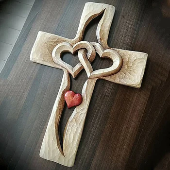 Isus hristos Religios ortodox de rugăciune din Lemn Sculptat Crucea cu Gol Împletesc Inimile Agățat de Dragoste de Familie Decor de Perete