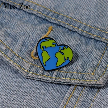 Iubesc Pământul Email Ace Personalizat in Forma de Inima Planeta Broșe Rever Insigne Protecția Mediului Bijuterii Cadouri pentru Copii buni Prieteni