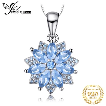 JewelryPalace Flori 1.2 ct Creat Spinel Albastru 925 Sterling de Argint Colier Pandantiv pentru Femei de Moda Cadou Bijuterii Fine Nu Lant