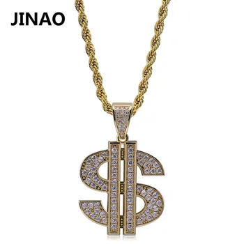 JINAO Hip Hop Bani Dolar Bogat Pandantiv Colier Cu Lanț de Gheață Afară CZ Pavat de Lux Farmec Bijuterii Cadouri Pentru Femei Barbati