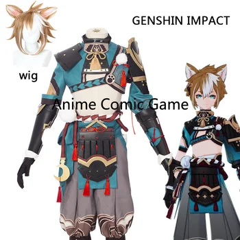 Joc Genshin Impact Gorou Cosplay Costum Vulpe Coada Urechi Anime Peruca Cosplay Petrecere de Carnaval Set Complet de Costume pentru Bărbați Băiat Femei Fata