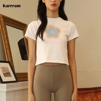 Karrram Y2k Estetica Topuri de Cultură Short Sleeve Graphic T Shirt coreeană de Moda Haine Fairycore Grunge Topuri E-fete Streetwear