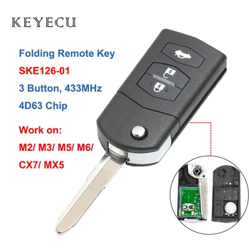 Keyecu Pliere Telecomanda cheie Auto Starter 3 Butonul de 433MHz 4D63 Chip pentru Mazda 2 / 3 / 5 / 6 / MX5 / CX7 (SKE126-01)