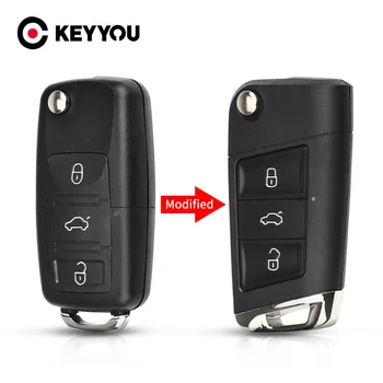 KEYYOU Modificat Flip Key Remote Shell Pentru Volkswagen VW Polo Passat B5 Golf MK5 Beetle 3 Butoane Masina de Înlocuire Capac Cheie