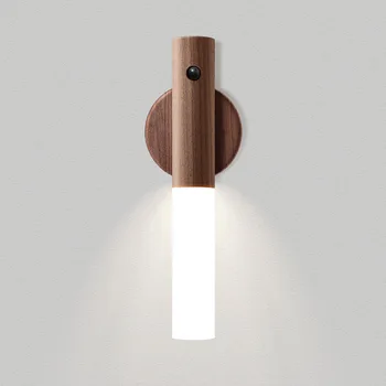 Lemn Lampă de Perete Inteligent Corpul Uman Mișcare Senzor de Lumină Lămpi de Noptieră pentru Dormitor Nightlights USB Reîncărcabilă Lumina de Perete