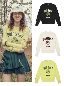 Malbon Golf, Îmbrăcăminte pentru Femei T-shirt Pulover Gât Rotund Desene animate Golf Pulover de Toamnă