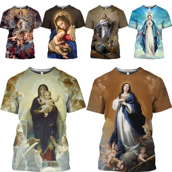 Mamba Top Isus Biologice Mama Fecioarei Maria Tricou Femei Îmbrăcăminte de Imprimare 3D Credința Religioasă Creștinismului Barbati Tricou Mit Tees