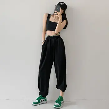 MINGLIUSILI Stil coreean pantaloni de Trening de Vara 2021 Moda Femei Joggeri Streetwear Casual Scrisoare de Imprimare de Înaltă Talie Pantaloni
