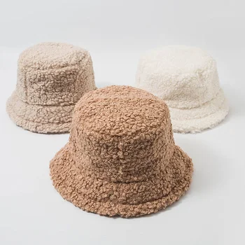 Moale de Lână de Miel Faux Femei Pălărie de Blană de sex Feminin Cald Pălărie de Blană Faux Calde de Iarnă pentru Femei Găleată Pălărie de Soare în aer liber Pălărie Panama Lady Pălărie
