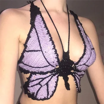 Moda de vara Ștreangul de Croșetat Tricotate Cultură Y2k Topuri Gol Sexy Backless Fluture Vesta Bretele Decupate pentru Femei Haine 2021