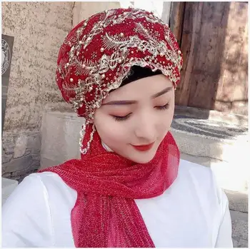 Moda Hijab Musulman Islamic Eșarfă Eșarfe pentru Femei Timp Underscarf Moslima Culoare Solidă cu Șirag de mărgele de Rugăciune Turbante