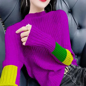 Moda Jumătate Guler inalt Tricotat Toate-meci Pulover de Culoare de Îmbrăcăminte pentru Femei 2022 Toamna anului Nou Liber Pulovere Casual coreean Topuri
