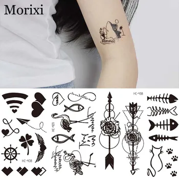 Morixi tatuaj mic autocolant de culoare neagra animale inima de flori de linie de imprimare impermeabil transfer de apă autocolant tatuaj fals RA086
