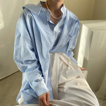 Mozuleva 2022 Primavara-Vara Fals Două piese de sex Feminin cu Dungi Camasi Topuri Casual Rever Supradimensionate Dantela pentru Femei Bluza din Bumbac Tricouri