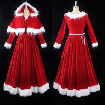 Moș crăciun rochie de Doamna crăciun costum rochie cu pelerina mantie de craciun medieval rochie de catifea personalizate plus dimensiune personalizat