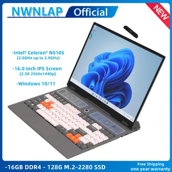 N5105 16.0 Inch 2.5 K IPS 16GB RAM DDR4 ROM 128GB SSD, Windows 11 Intel Portabil laptos caietul Elevului Quad Core laptop