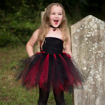 Negru și Roșu Fete Vampir Costum de Halloween pentru Copii Petrecere de Carnaval Rochii Fancy Dress Up pentru Copii Haine Copii Tul Rochie Tutu