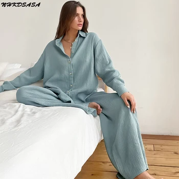 NHKDSASA Vrac Set Femeie 2 Buc Verde cu Maneci Lungi Rândul său, în Jos Guler Pijamale pentru Femeie Costume cu Pantaloni Casual Toamna îmbrăcăminte de noapte 2022