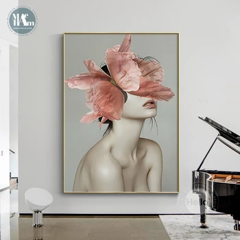 Nordic Floare Fluture Fata figura Arta de Perete Panza Pictura Postere si Printuri de Imagine pentru Camera de zi de Decorare Acasă