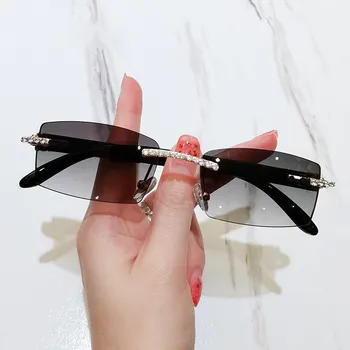 Noua Doamnă Mici fără ramă Pătrată Diamante ochelari de Soare pentru Femei Brand de Moda Stras Gradient Dreptunghi Ochelari de Soare Femei UV400