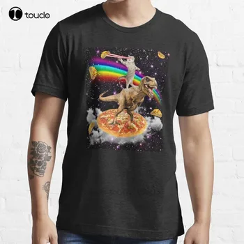 Noul Galaxy Laser Ochi De Pisica Pe Dinozaur De Pe Pizza Cu Tacos & Curcubeu T-Shirt Bumbac Barbati Tricou